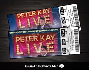 Entradas imprimibles para la gira de Peter Kay por el Reino Unido 2024-2025 / Regalo personalizado para espectáculo de comedia en vivo / Recuerdo personalizado / Descarga instantánea