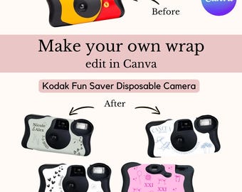 Envoltura de cámara desechable Kodak Funsaver Sjabloon / En Canva: Crea tu propio diseño Adhesivo digital / Imprimible para producto digital de cámara desechable Kodak