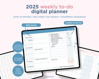 Planificador digital semanal con fecha para 2025 Planificador GoodNotes / Planificador para iPad / Notability / Planificador minimalista para iPad / Planificador para Android / Helumi